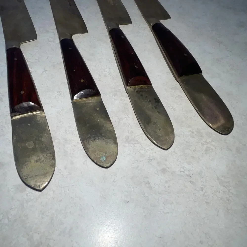 Vintage Buddha Bronze Knife 4 Piece Flatware Set Rare Asian Siam Thai MCM